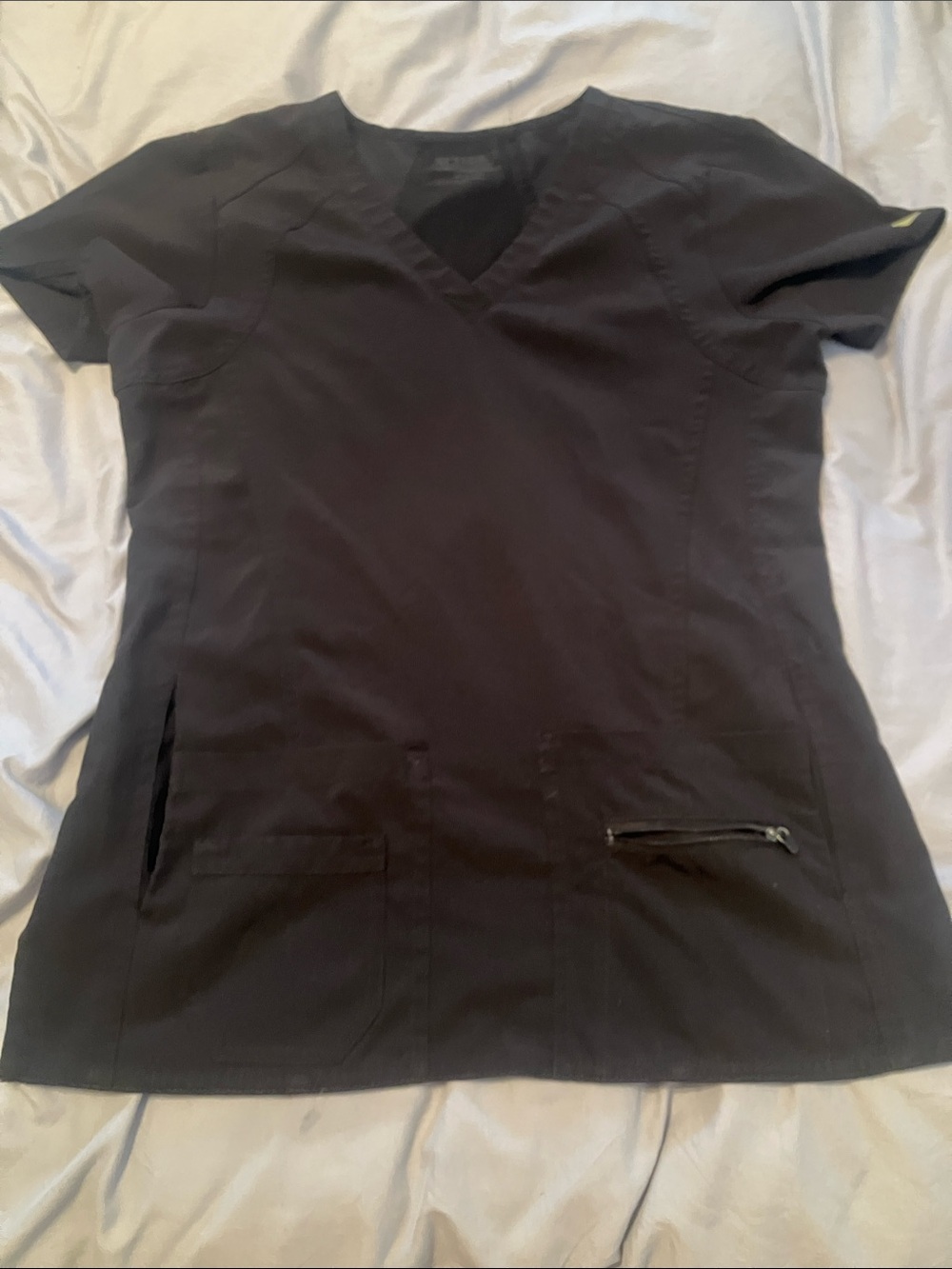Med Couture Black V-Neck Scrub Top with Zip Pocket